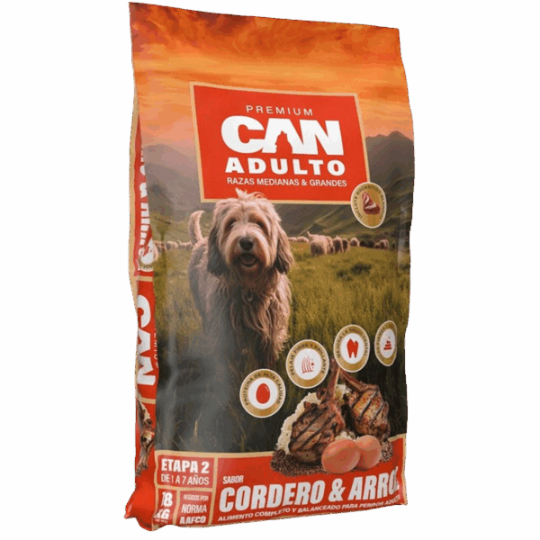 CAN PERRO ADULTO RAZA MEDIANA Y GRANDE 18 KL, SABOR CORDERO Y ARROZ.